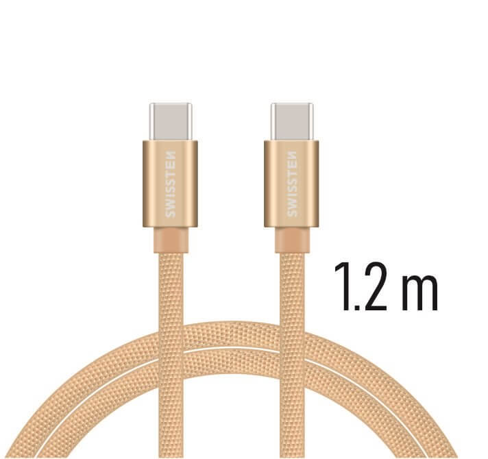 Textilný dátový kábel Swissten USB-C / USB-C 1,2 M - zlatý